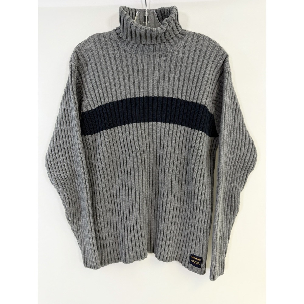 VTG 90s American Eagle Mens M Striped Heavyweight Thermal Knit Sweater Gray Blue